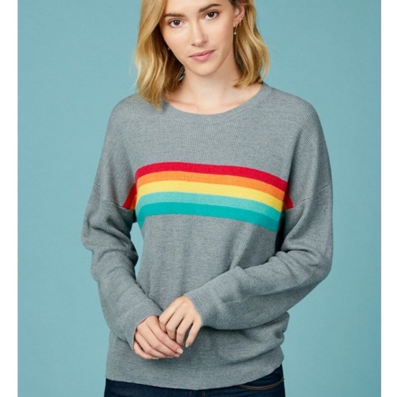 LAST ONE Gray Rainbow Stripe Sweater - Picture 3 of 7